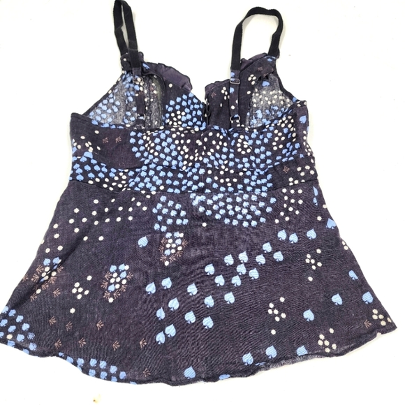 Free People Blue Linen Blend Pintuck Ruffle Button Front Spade Tank Top 0 - Picture 2 of 6